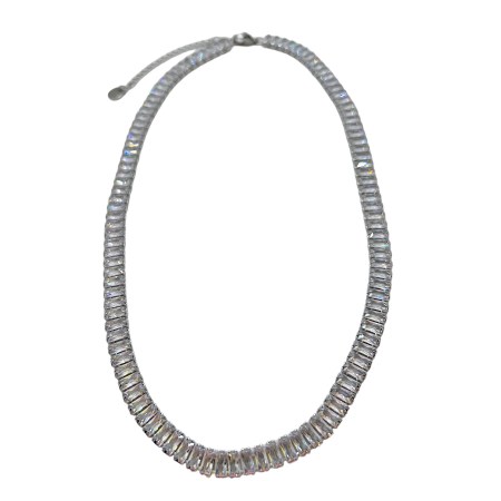 necklace steel silver with white crystal1